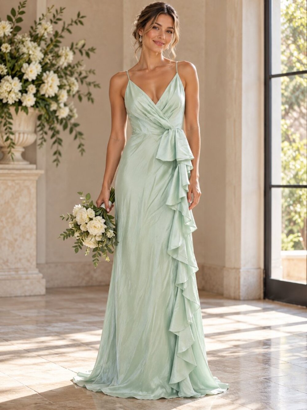 Mac Duggal Mint Green Satin Sleeveless Maxi Dress Bridesmaid Gown Sz 2 NWT